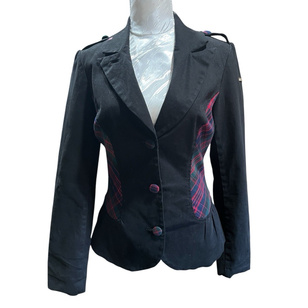 Luxurie By lrg Sz M Military Style Tartan Jacket 3 Button Peplum Hem Punk Grunge